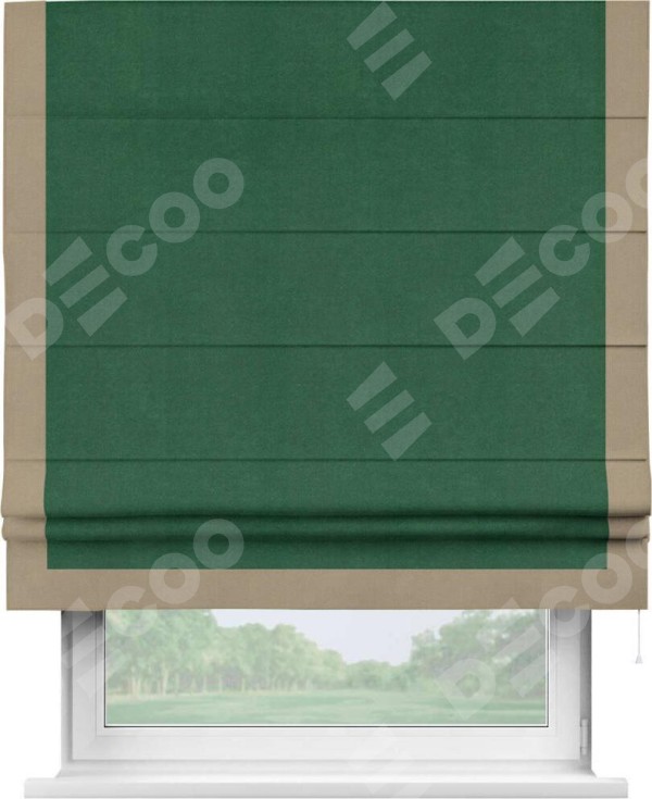 Римская штора «Кортин» с кантом Виктория, для проема, ткань вельвет зеленый