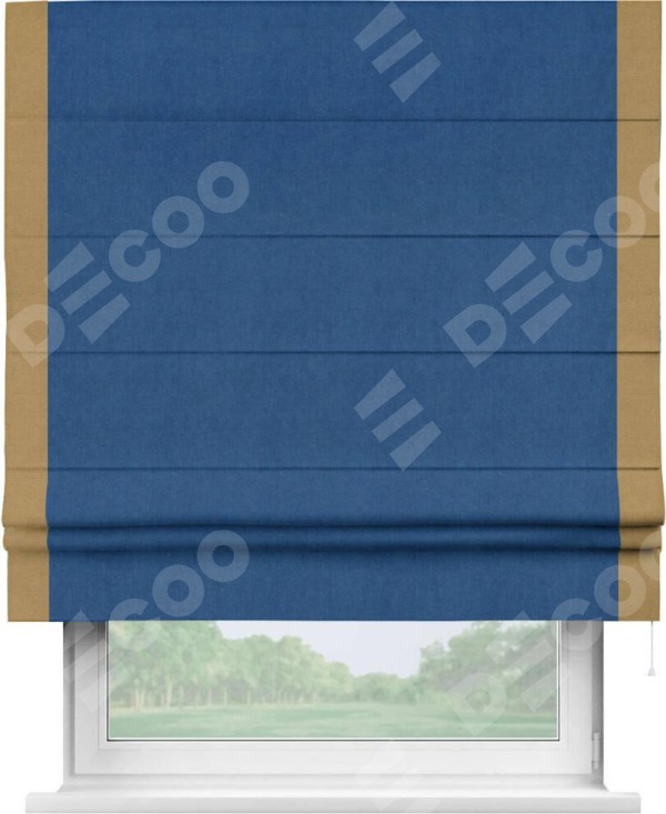 Римская штора «Кортин» с кантом Стрим Дуо, для проема, ткань вельвет синий