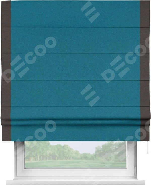 Римская штора «Кортин» с кантом Стрим Дуо, для проема, ткань лён димаут, светло-синий