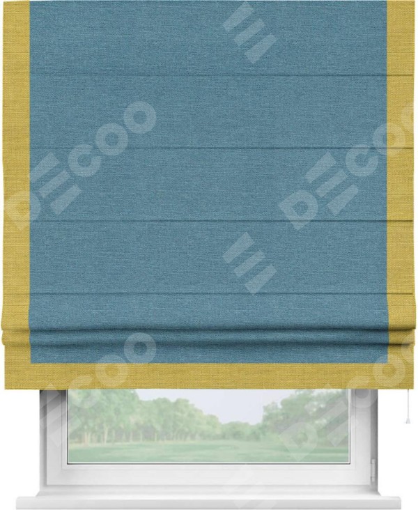 Римская штора «Кортин» с кантом Виктория, для проема, ткань лён голубой