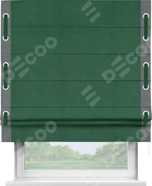 Римская штора «Кортин» с кантом Стрим Дуо (люверсы с пояском), для проема, ткань вельвет зеленый