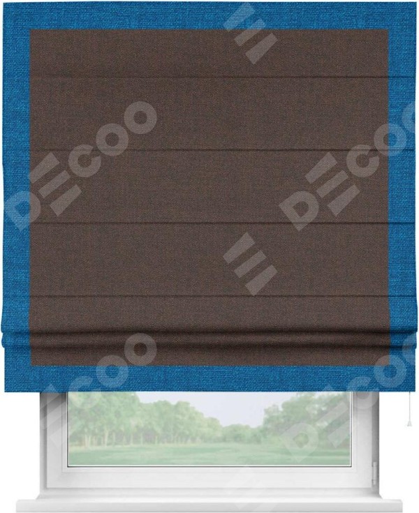 Римская штора «Кортин» с кантом Чесс, для проема, ткань лён коричневый