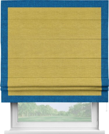 Римская штора «Кортин» с кантом Чесс, для проема, ткань лён светло-салатовый