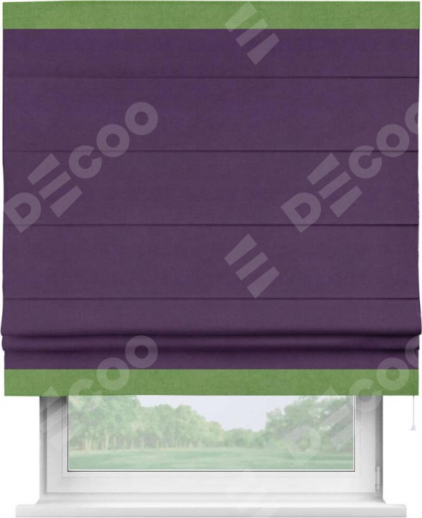 Римская штора «Кортин» с кантом Горизонт, для проема, ткань вельвет темно-фиолетовый