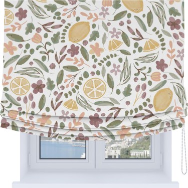 Римская штора Soft с мягкими складками, «Лимоны и цветы»