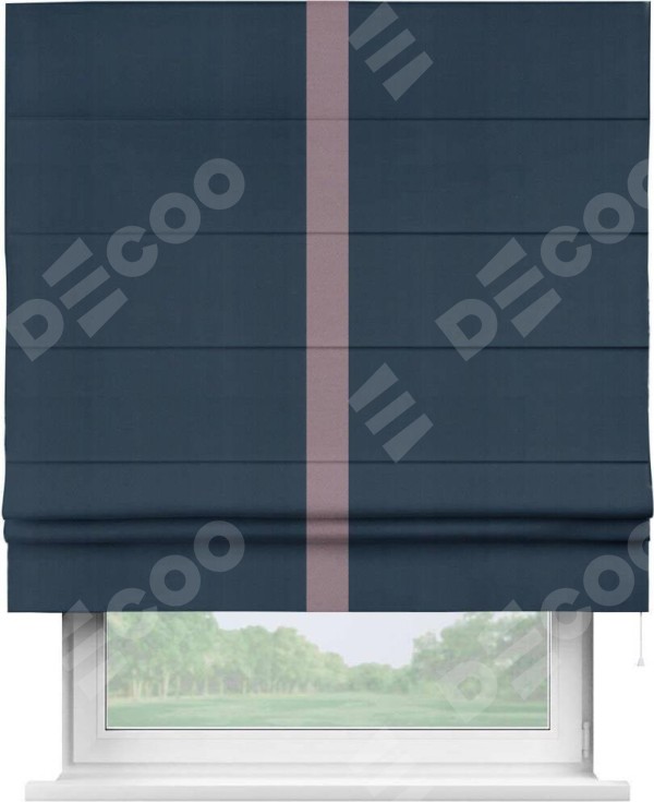 Римская штора «Кортин» с кантом Хайвэй, для проема, ткань блэкаут однотонный синий