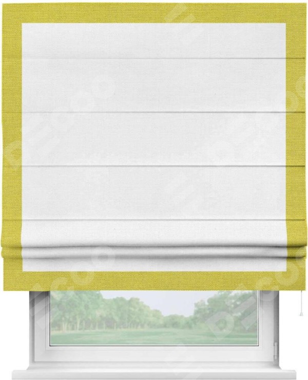 Римская штора «Кортин» с кантом Чесс, для проема, ткань лён белый