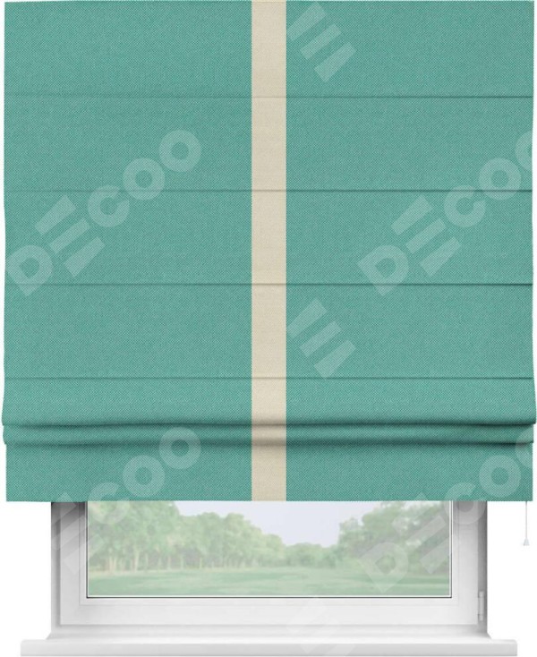 Римская штора «Кортин» с кантом Хайвэй, для проема, ткань лён димаут, бирюзовый