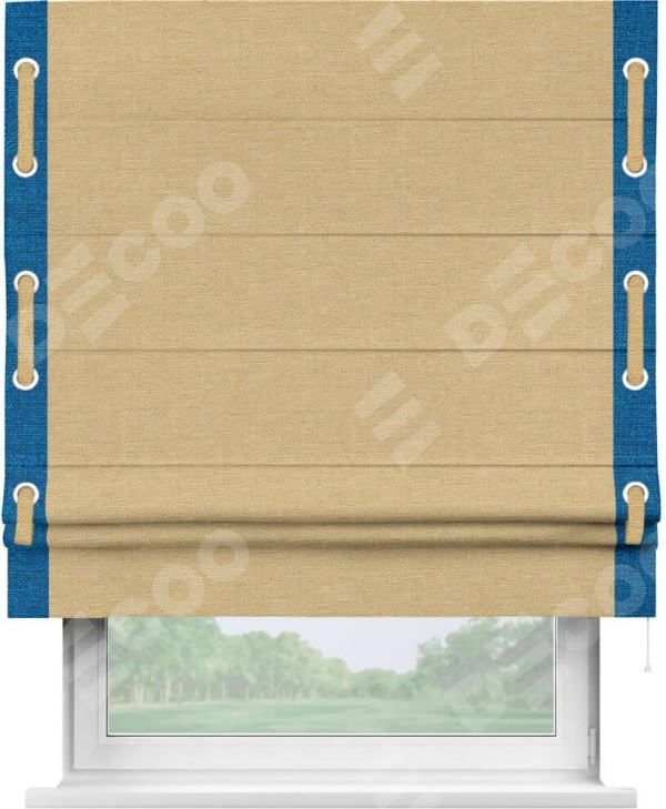 Римская штора «Кортин» с кантом Стрим Дуо (люверсы с пояском), для проема, ткань лён темно-бежевый