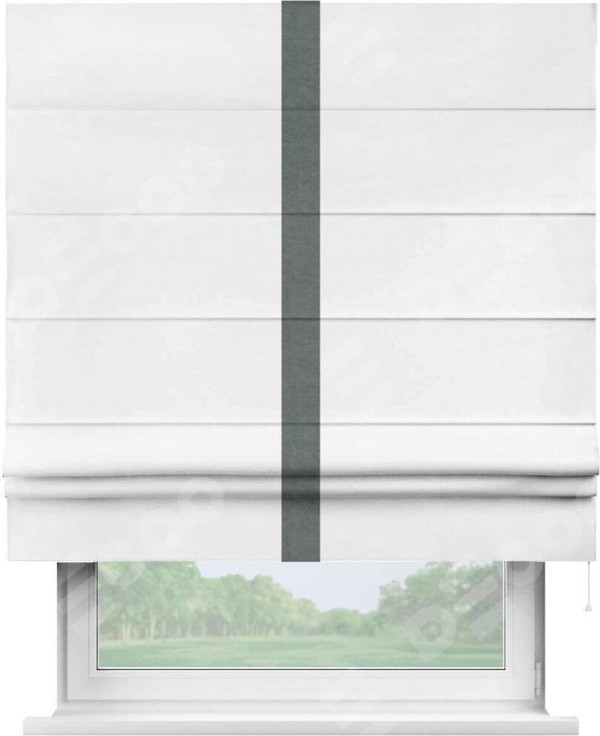 Римская штора «Кортин» с кантом Хайвэй, для проема, ткань вельвет дымчато-белый