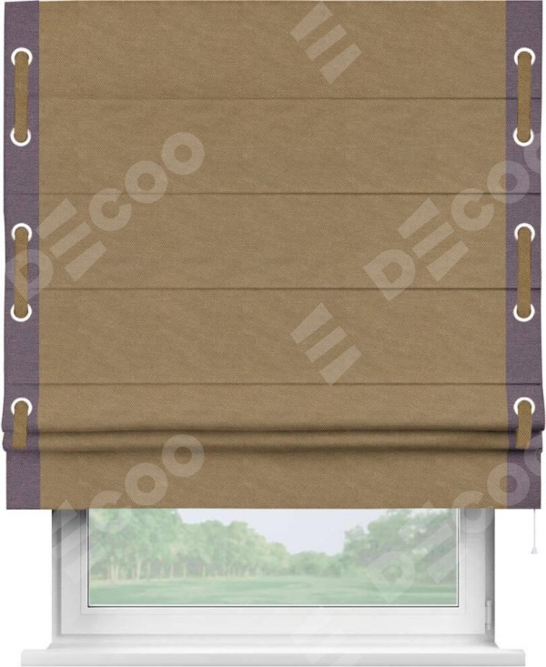 Римская штора «Кортин» с кантом Стрим Дуо (люверсы с пояском), для проема, ткань лён димаут, коричневый
