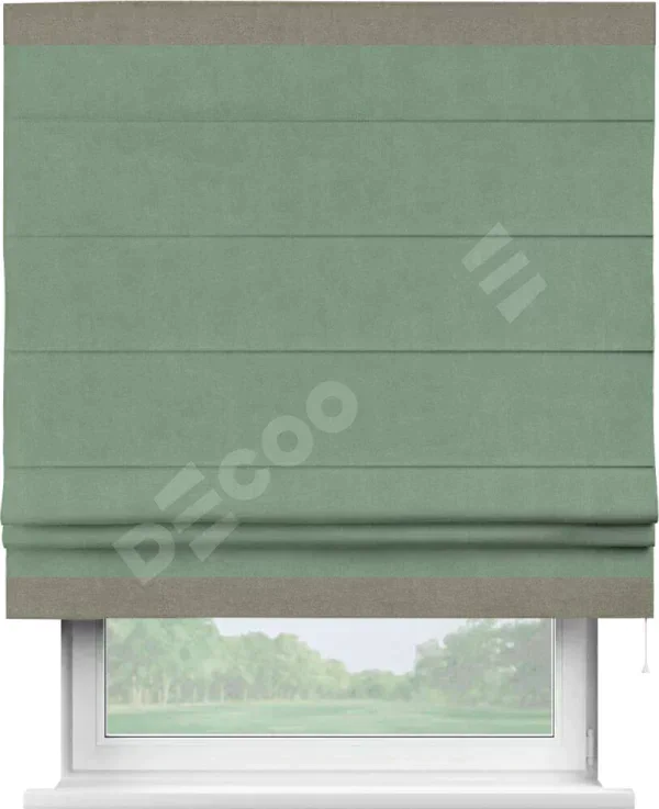 Римская штора «Кортин» с кантом Горизонт, для проема, лён блэкаут светло-бирюзовый