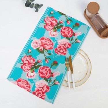 Полотенце в коробке 35х60 см, Пятна, бирюза, вафля, 160 гр/м2, хлопок 100%