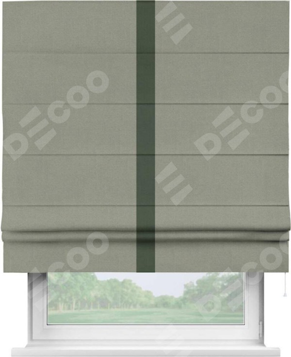 Римская штора «Кортин» с кантом Хайвэй, для проема, лён блэкаут светло-серый