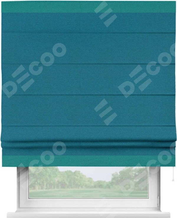 Римская штора «Кортин» с кантом Горизонт, для проема, ткань лён димаут, светло-синий