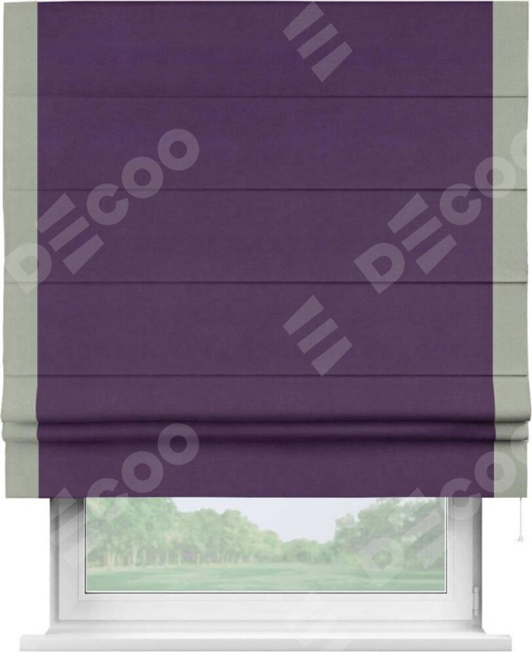 Римская штора «Кортин» с кантом Стрим Дуо, для проема, ткань вельвет темно-фиолетовый