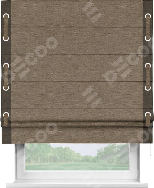 Римская штора «Кортин» с кантом Стрим Дуо (люверсы с пояском), для проема, ткань лён светло-коричневый