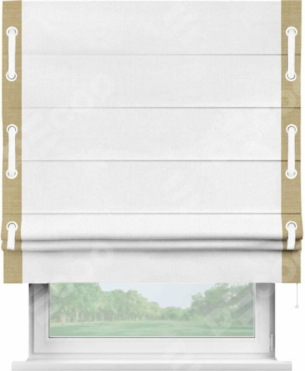 Римская штора «Кортин» с кантом Стрим Дуо (люверсы с пояском), для проема, лён цвет белый