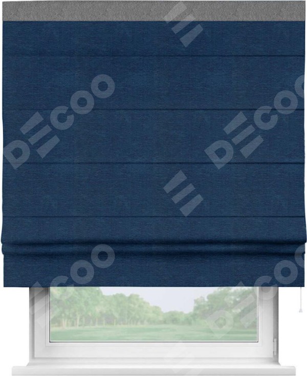 Римская штора «Кортин» с кантом Кинг, для проема ткань софт однотонный синий