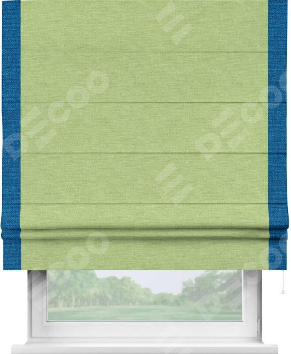 Римская штора «Кортин» с кантом Стрим Дуо, для проема, ткань лён зеленый