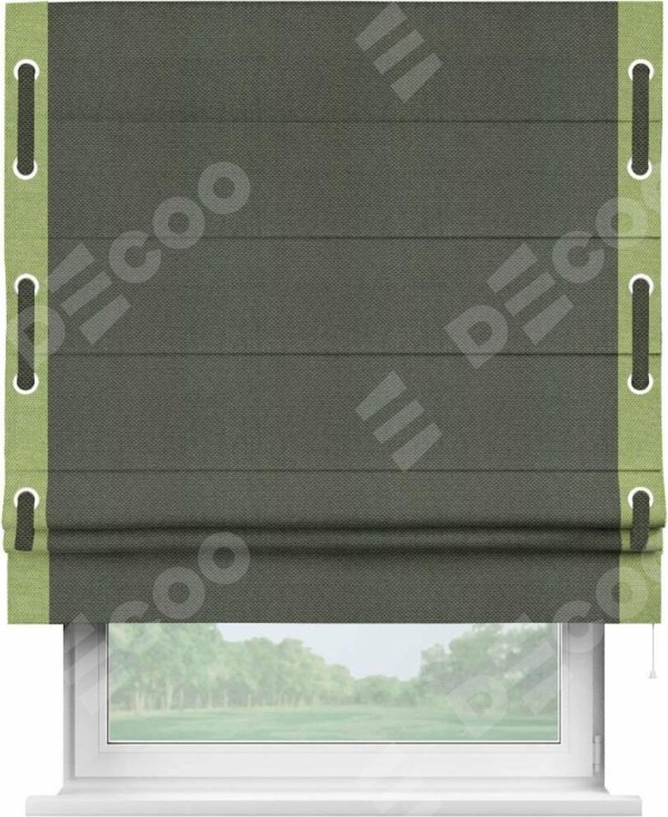 Римская штора «Кортин» с кантом Стрим Дуо (люверсы с пояском), для проема, ткань лён димаут, графит