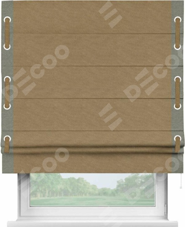 Римская штора «Кортин» с кантом Стрим Дуо (люверсы с пояском), для проема, ткань лён димаут, коричневый