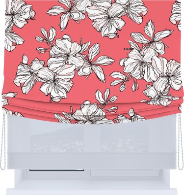 Римская штора «Кортин», день-ночь с мягкими складками, «Белые цветы»