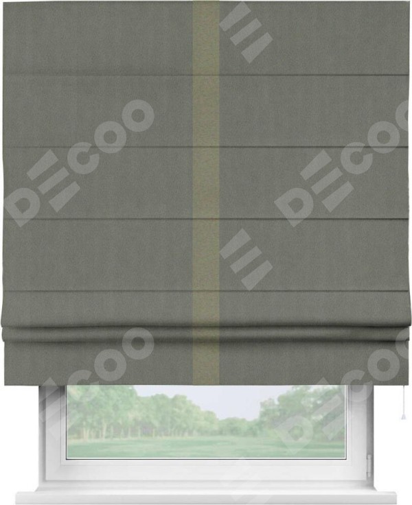 Римская штора «Кортин» с кантом Хайвэй, для проема, ткань блэкаут однотонный тёмно-серый