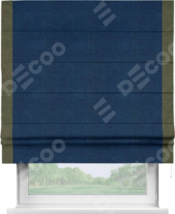 Римская штора «Кортин» с кантом Стрим Дуо, для проема, ткань софт однотонный синий