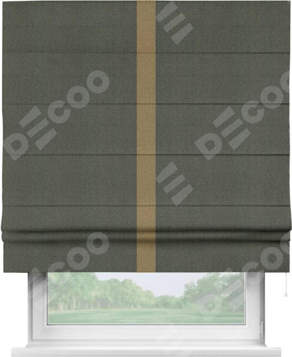 Римская штора «Кортин» с кантом Хайвэй, для проема, ткань лён димаут, графит