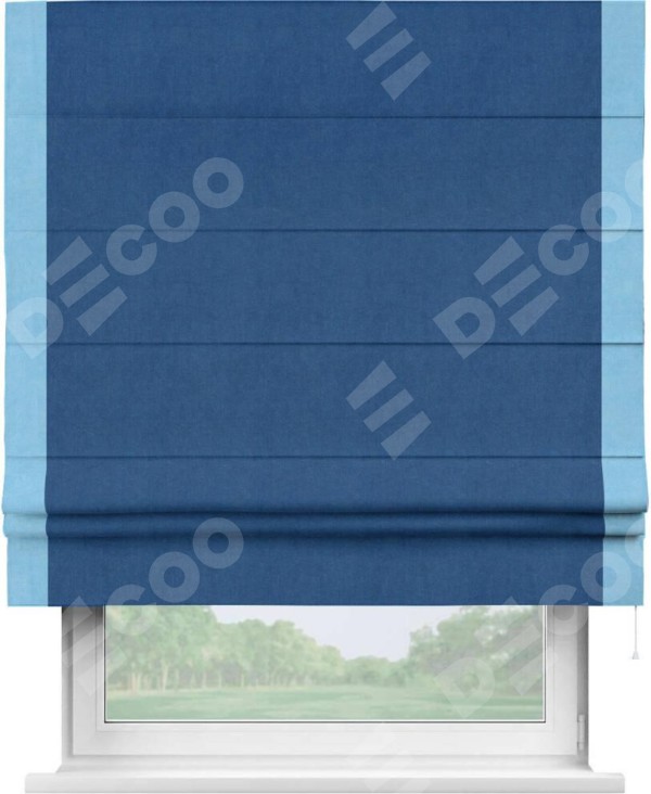 Римская штора «Кортин» с кантом Стрим Дуо, для проема, ткань вельвет синий