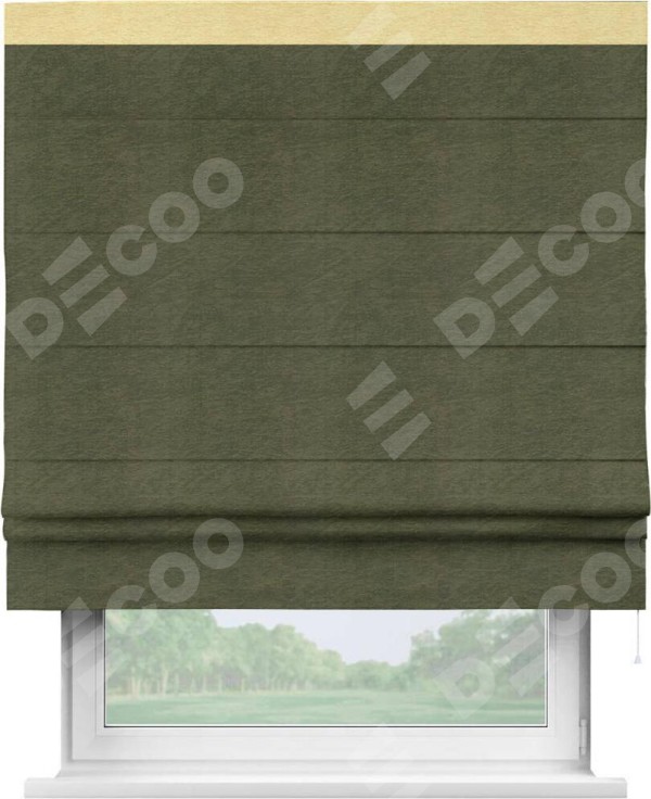 Римская штора «Кортин» с кантом Кинг, для проема ткань софт однотонный зелёный