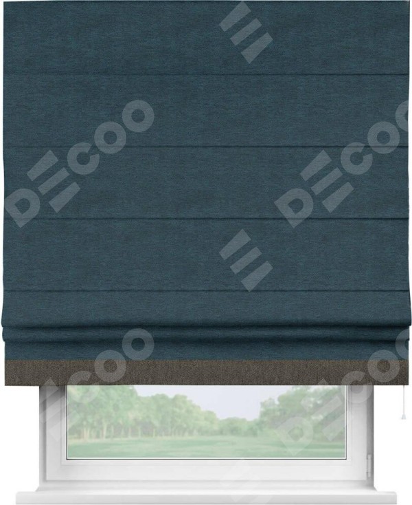 Римская штора «Кортин» с кантом Джестер, для проема, ткань твид блэкаут, глубокий синий