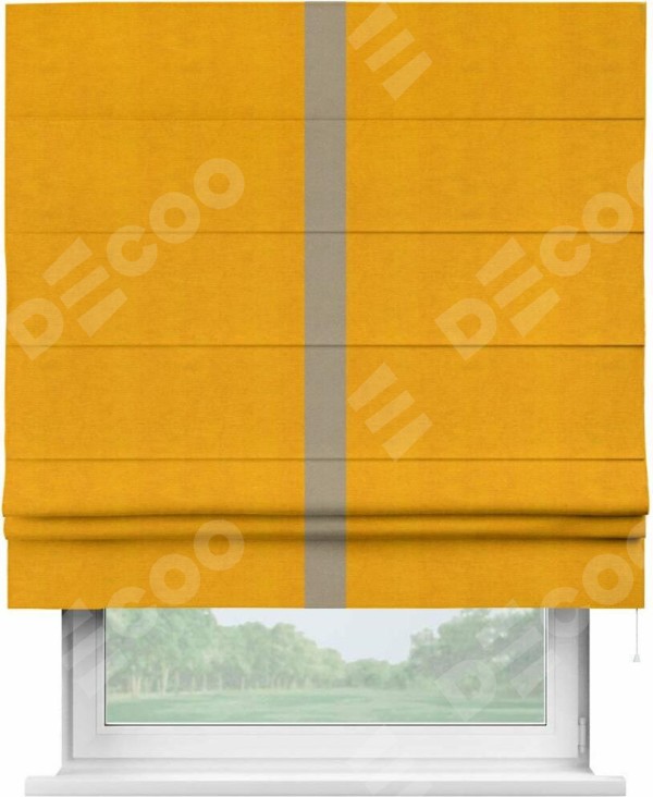 Римская штора «Кортин» с кантом Хайвэй, для проема, ткань вельвет желтый