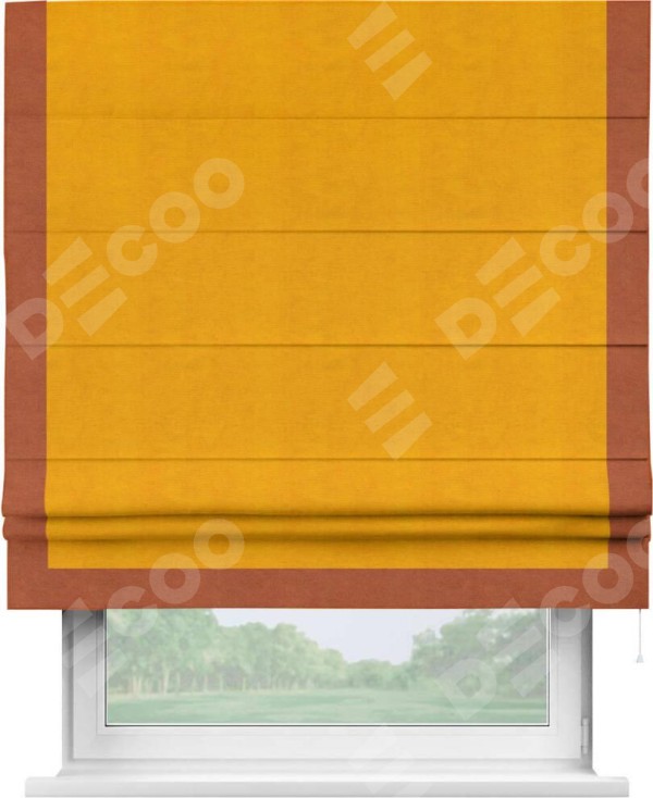 Римская штора «Кортин» с кантом Виктория, для проема, ткань вельвет желтый