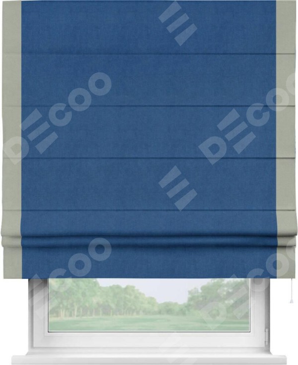 Римская штора «Кортин» с кантом Стрим Дуо, для проема, ткань вельвет синий