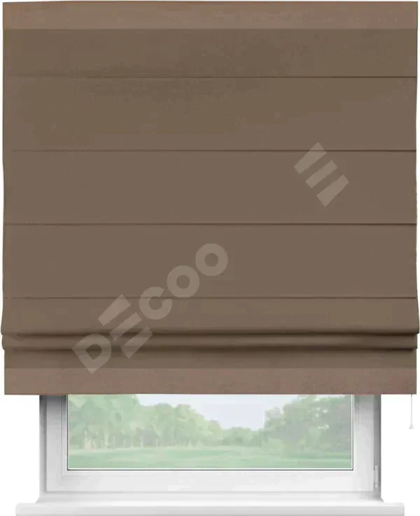 Римская штора «Кортин» для проема, блэкаут однотонный коричневый с кантом Горизонт