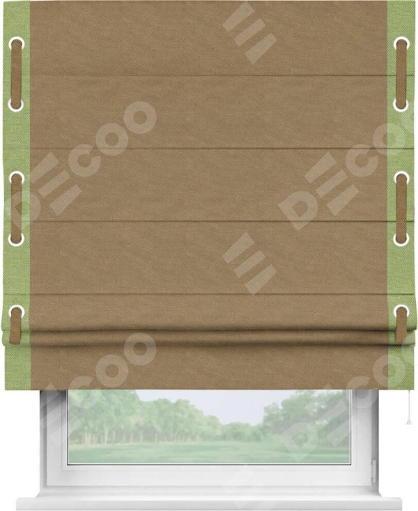 Римская штора «Кортин» с кантом Стрим Дуо (люверсы с пояском), для проема, ткань лён димаут, коричневый
