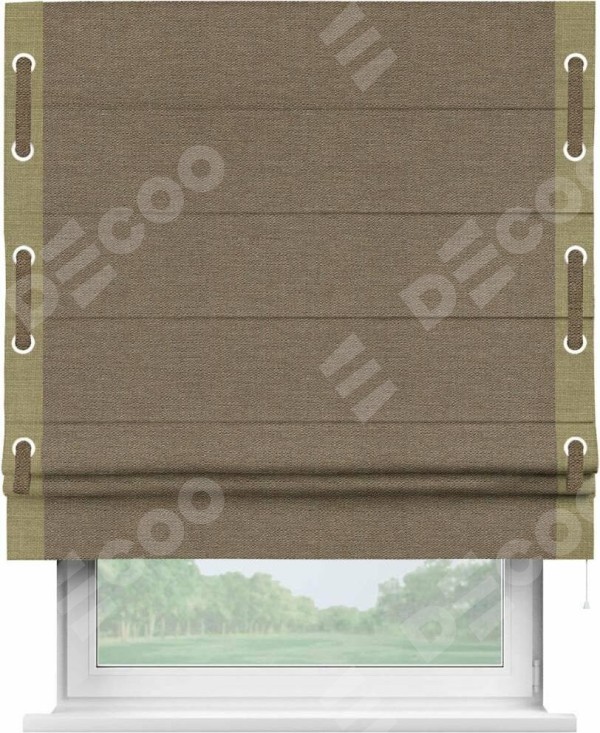 Римская штора «Кортин» с кантом Стрим Дуо (люверсы с пояском), для проема, ткань лён светло-коричневый
