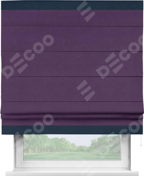 Римская штора «Кортин» с кантом Горизонт, для проема, ткань вельвет темно-фиолетовый