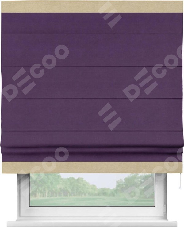 Римская штора «Кортин» с кантом Горизонт, для проема, ткань вельвет темно-фиолетовый