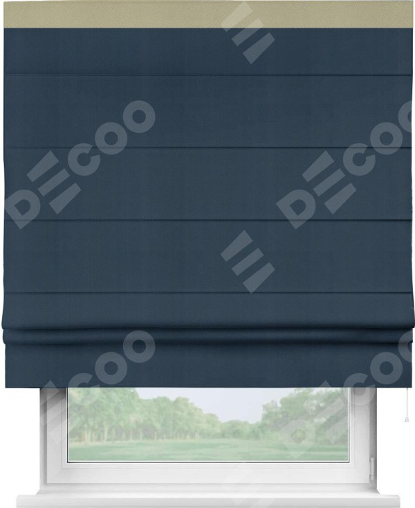 Римская штора «Кортин» с кантом Кинг, для проема, ткань блэкаут однотонный синий