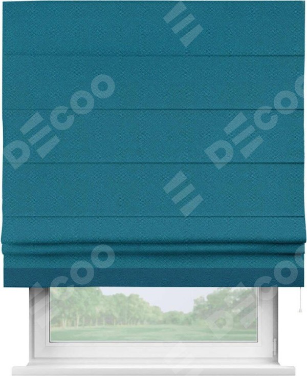 Римская штора «Кортин» с кантом Джестер, для проема, ткань лён димаут, светло-синий