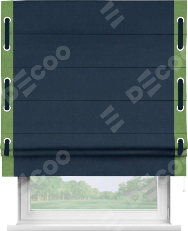 Римская штора «Кортин» с кантом Стрим Дуо (люверсы с пояском), для проема, ткань вельвет темно-синий