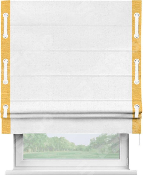 Римская штора «Кортин» с кантом Стрим Дуо (люверсы с пояском), для проема, лён цвет белый