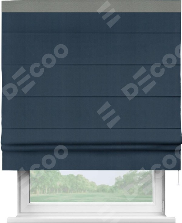 Римская штора «Кортин» с кантом Кинг, для проема, ткань блэкаут однотонный синий