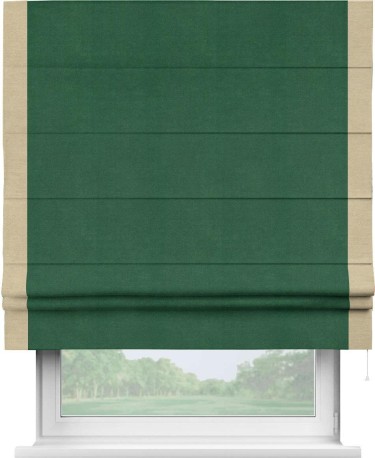 Римская штора «Кортин» с кантом Стрим Дуо, для проема, ткань вельвет зеленый