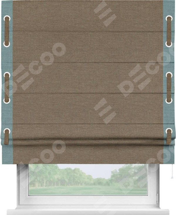 Римская штора «Кортин» с кантом Стрим Дуо (люверсы с пояском), для проема, ткань лён светло-коричневый
